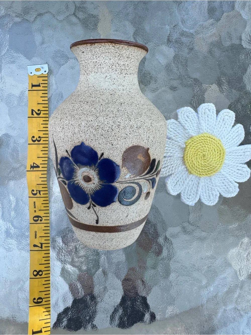 Vintage Tonala Mexico Pottery Vase Signed Mex Z Blue Flower Boho Home Decor